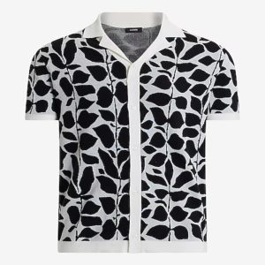Paul Zahn Access Daily 2025 Black & White Leaf Print Shirt