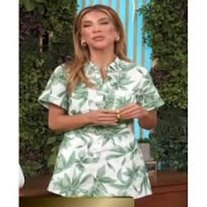 Adrianna Costa Access Daily 2025 Green Leaf Print Belted Romper