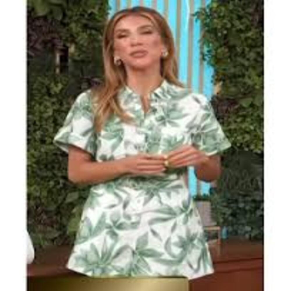 Adrianna Costa Access Daily 2025 Green Leaf Print Belted Romper