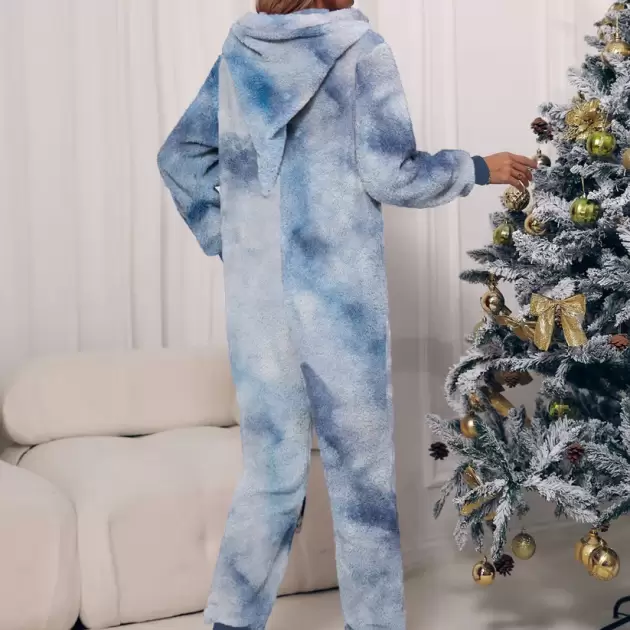 Zip Front Long Sleeve Hooded Teddy Lounge Jumpsuit